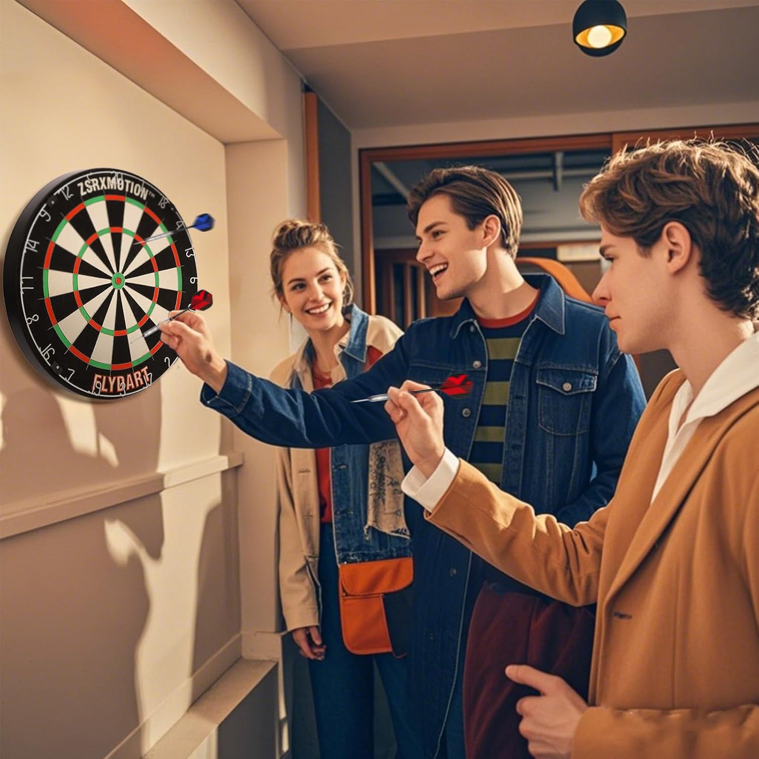 18 Inch African Blade Kenyan Sisal Bristle Dartboard with 6 x 18g Darts and Dartboard Hanger - Professional Grade Home Game Set