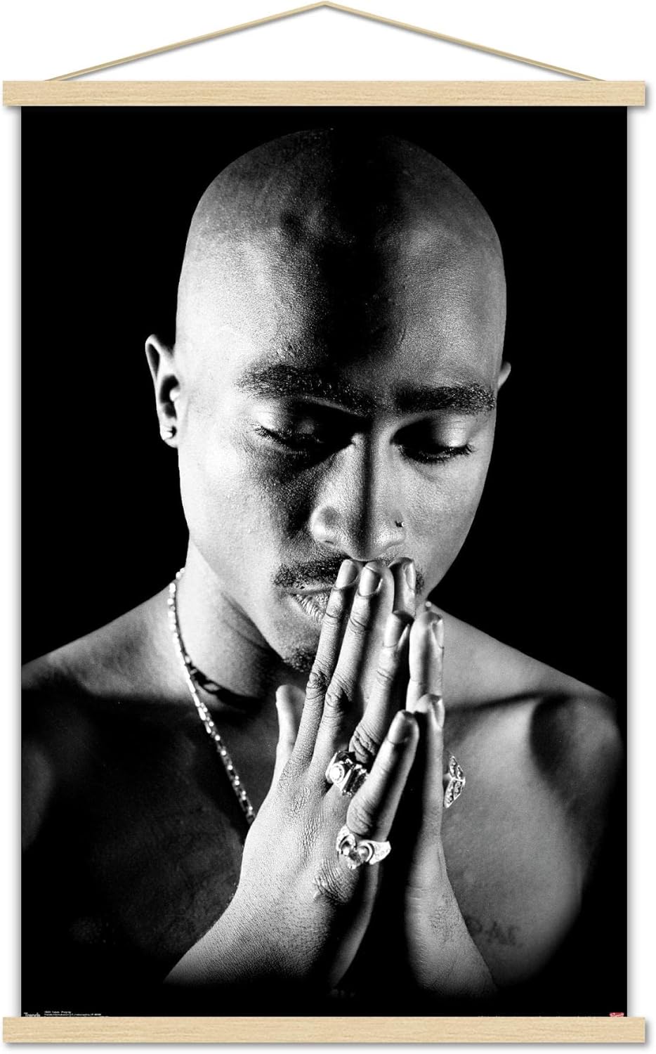 Tupac - Praying Wall Poster with Magnetic Frame, 34L" x 22.4W", Print and Black Hanger Bundle