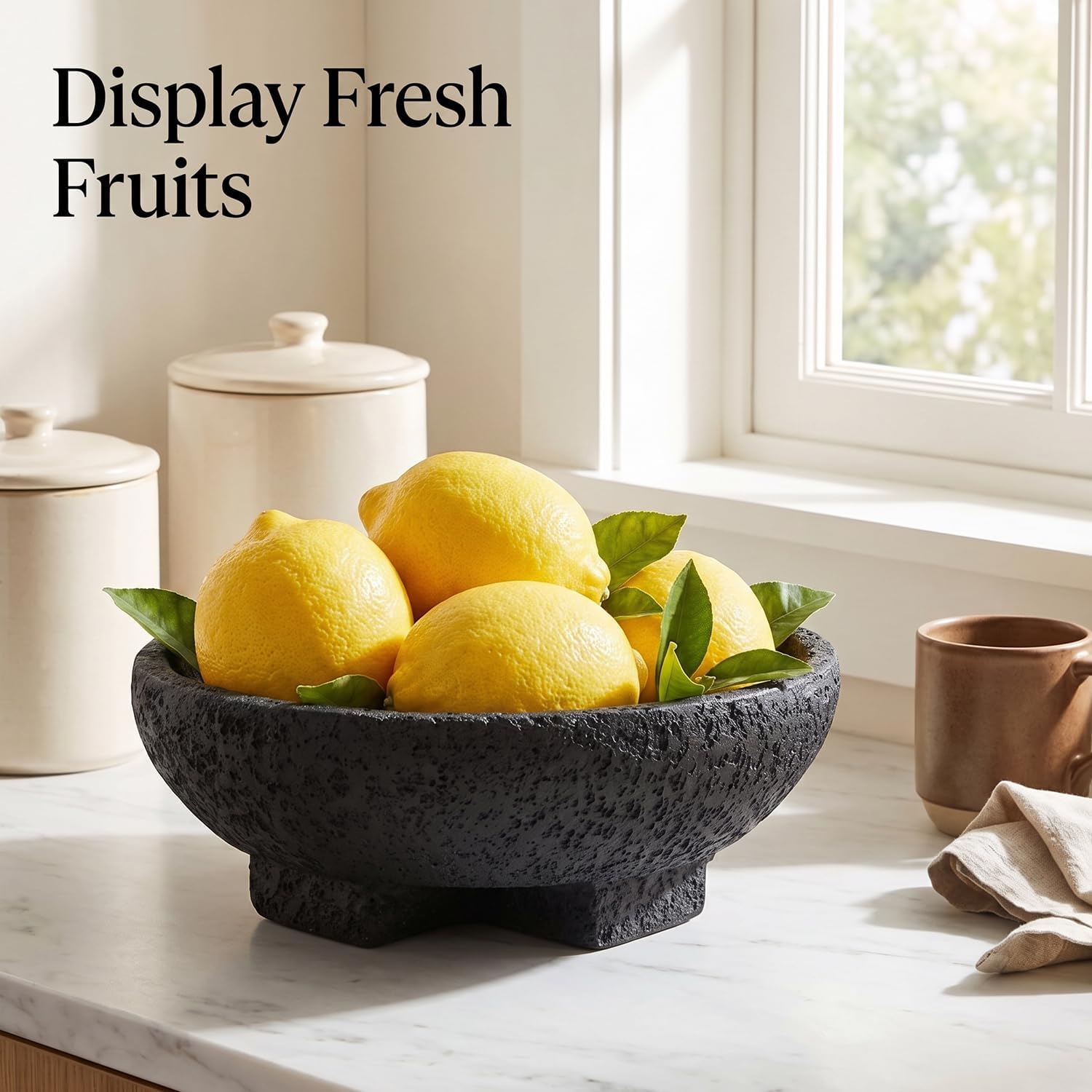 FESTGLOX Black Decorative Bowl, Large Fruit Bowl for Kitchen Counter image 4