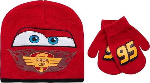 Disney Juego de gorro y guantes de invierno para niños de Mickey Mouse Car Lightning McQueen niños pequeños