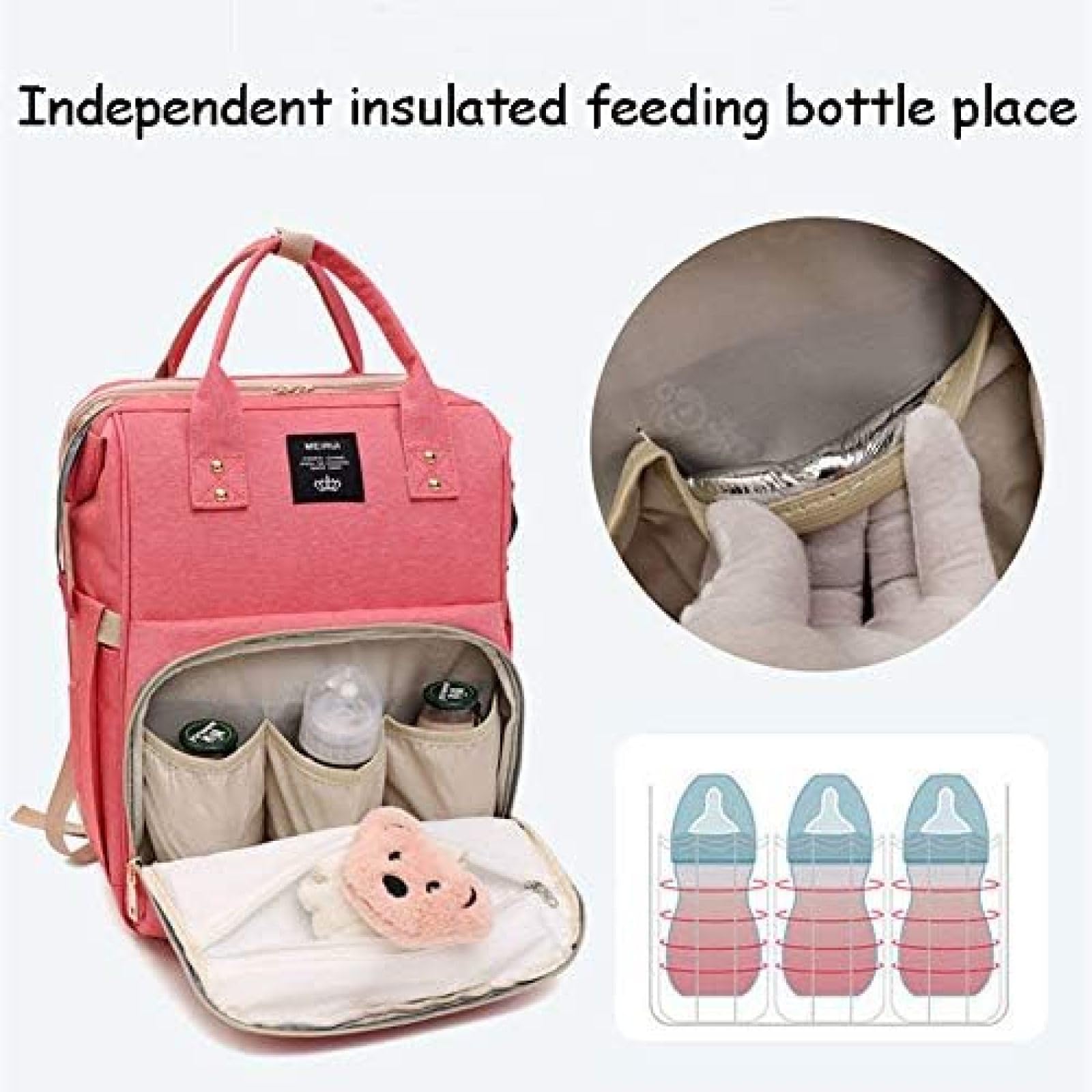 Mochila para Pañales 3 En 1 con Estación De Cambio, Cama Plegable Portátil, Cuna De Viaje para Mamá, Material De Registro para Bebés Recién Nacidos para Niñas Y Niños,Gris,bonny369