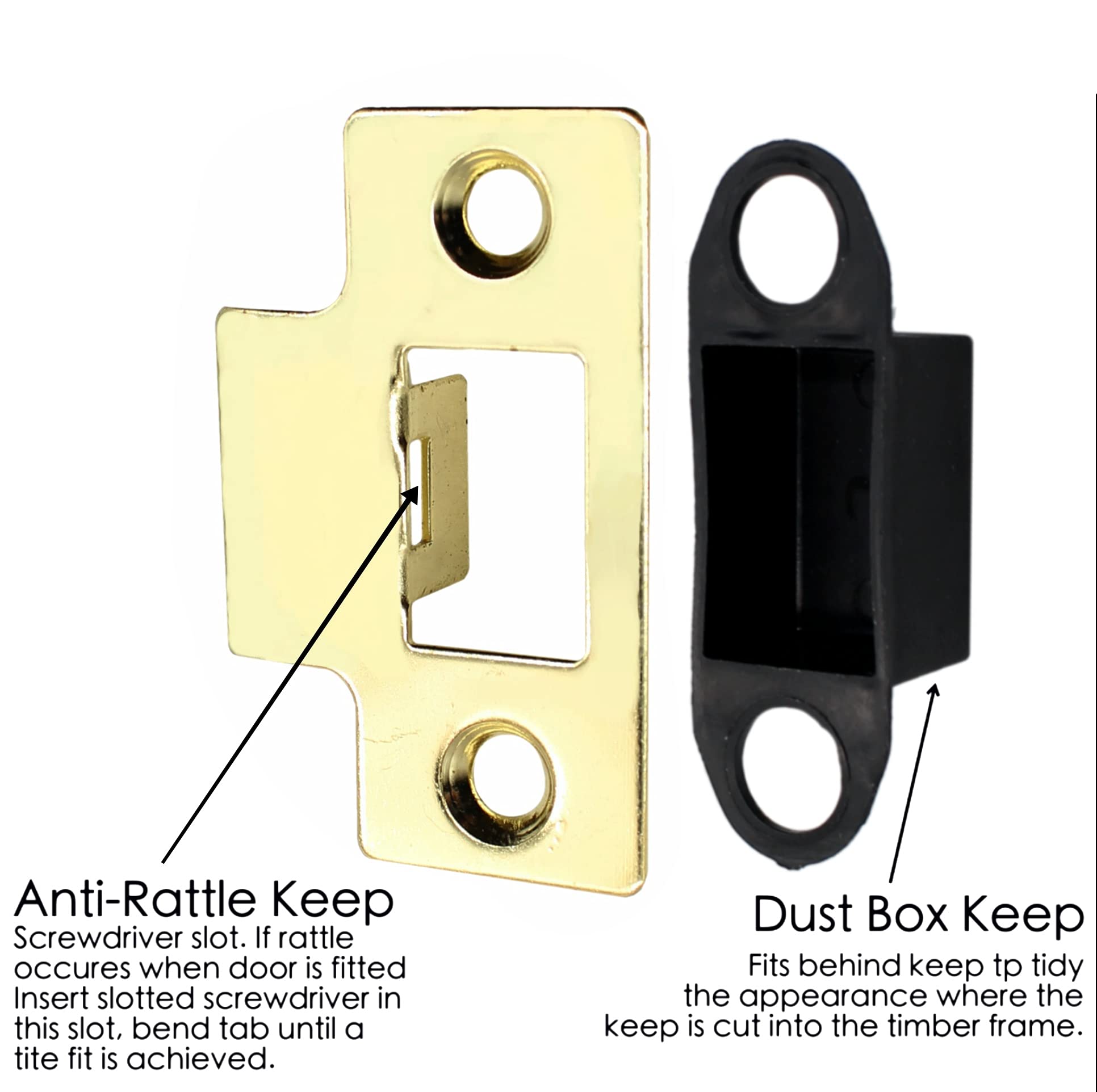 Strike Plate Polished Brass Latch Door Frame + Dust Box + Matching Screws (5) - Image 2