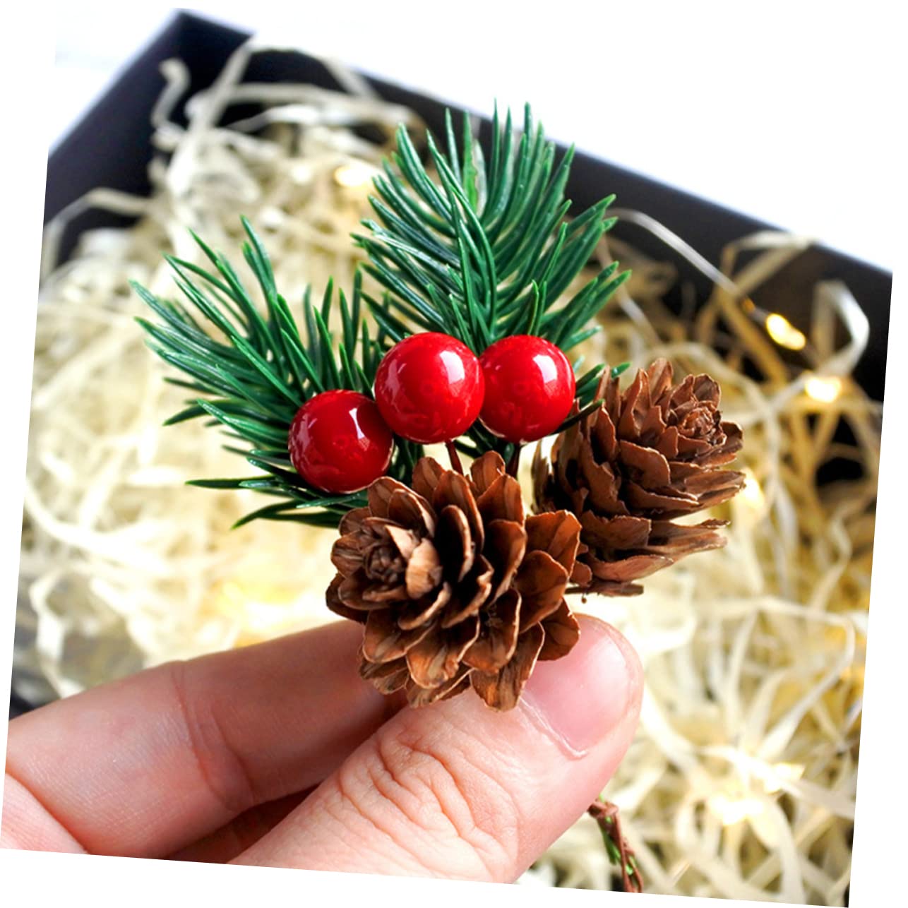 Abaodam 60piezas Adornos Navideños De Ramas De Pino Artificial Rojas para Decoración De Árbol Guirnaldas y Manualidades De Navidad