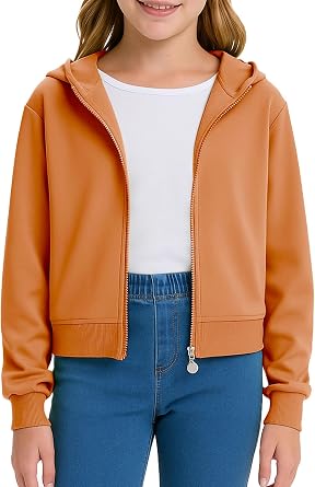 CharmWM Girls Fashion Zip Up Hoodies Kids Cute Crop Sweatshirts Teen Trendy Preppy Jackets Clothes