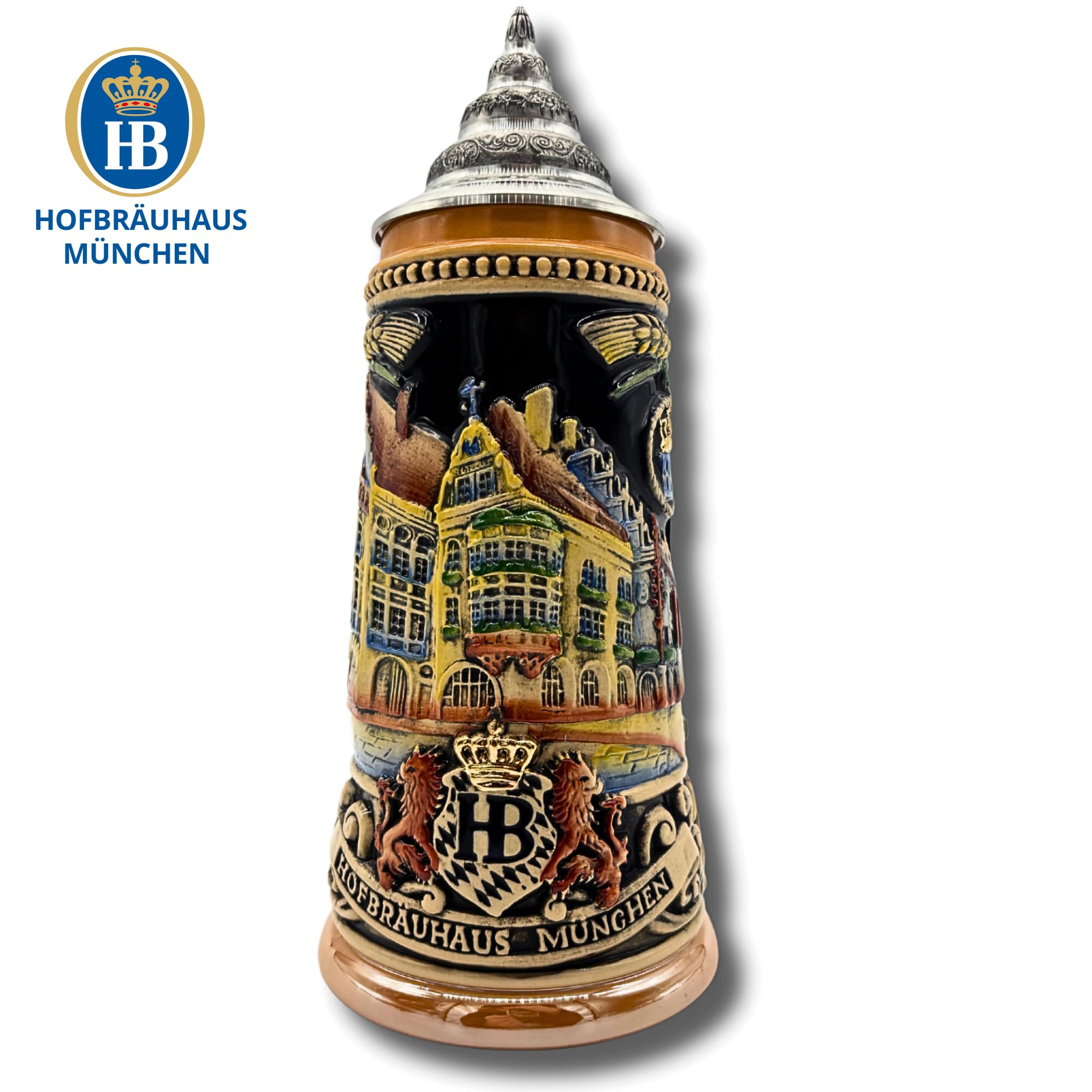 Reliefkrug Bierkrug Original "Hofbräuhaus" (0,25l, bunt) | Handarbeit Steinkrug | Bierbecher| Maßkrug | Geschenkidee für Herren und Damen