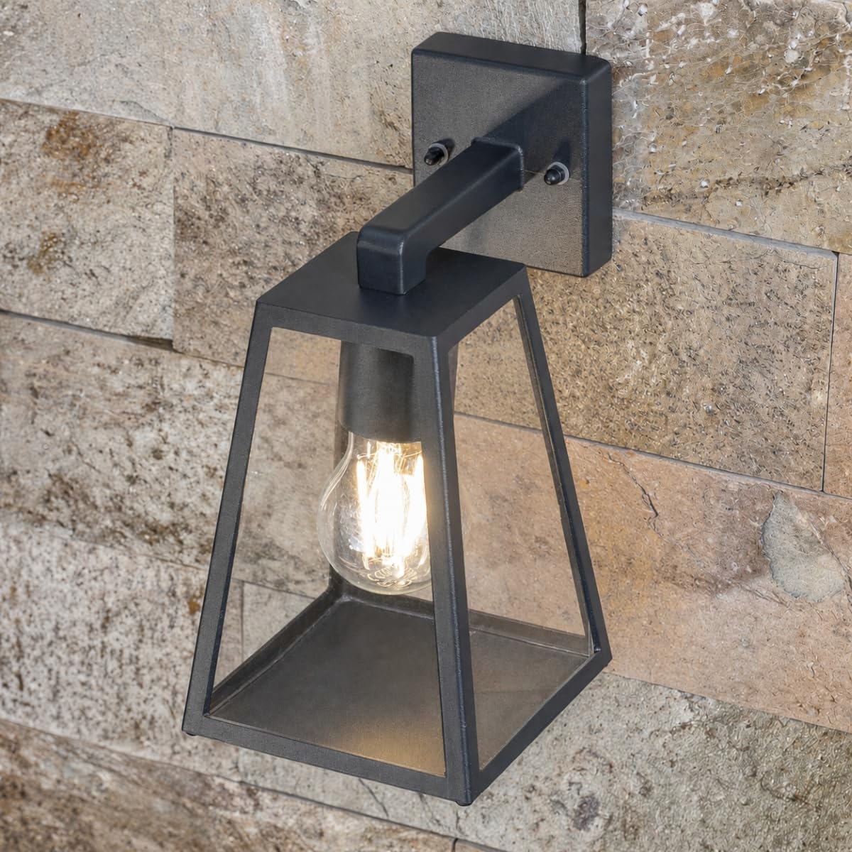 Cgc Lighting Black Outdoor Outside Wall Light Mains Power Aluminium Traditional Lantern Led Ip44 E27 (Black)
