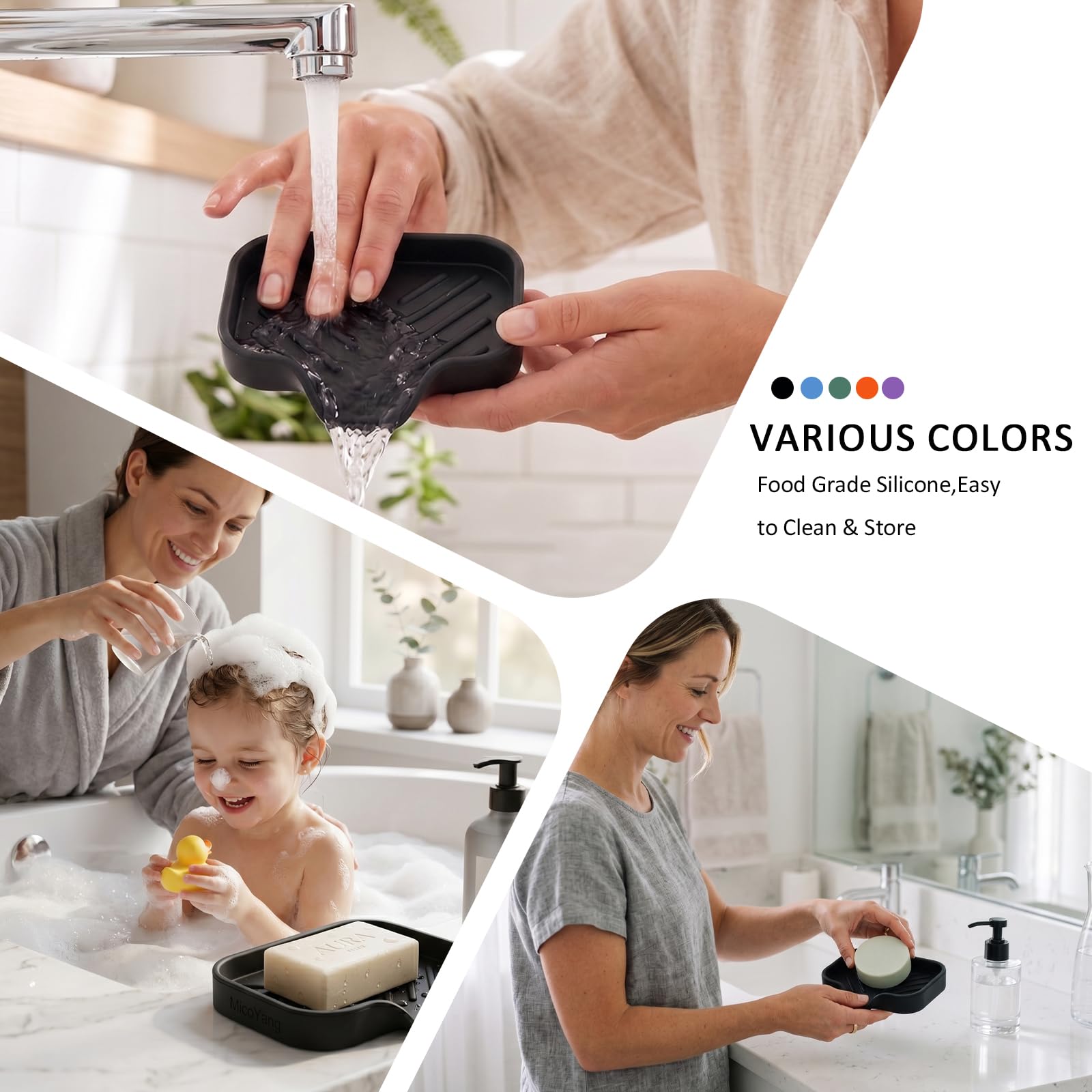 Black Silicone Soap Dish with Drain Spout U464