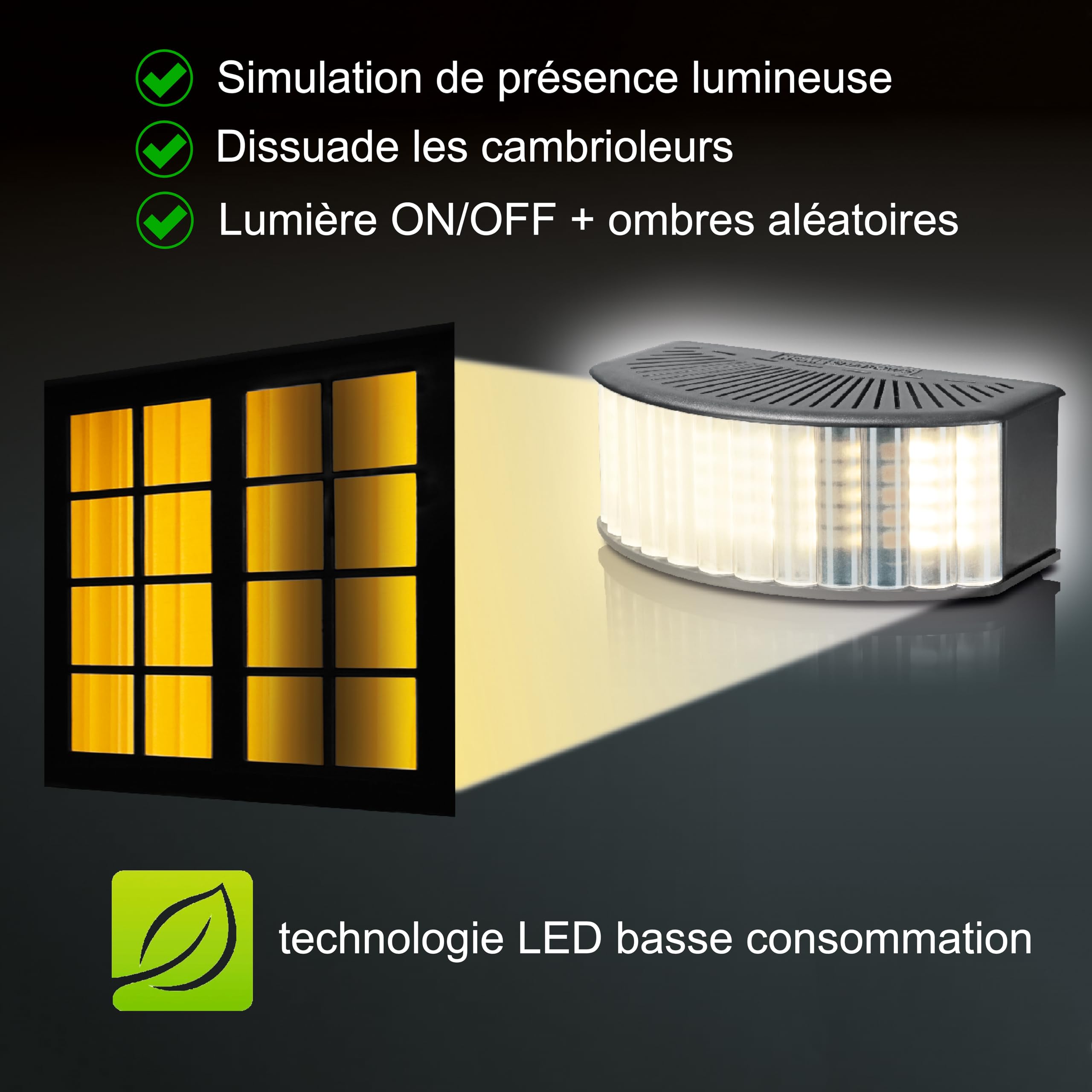 Simulateur de présence – Dissuasion et Protection Contre Les cambrioleurs grâce à la lumière et à l'ombre, Noir + minuterie numérique