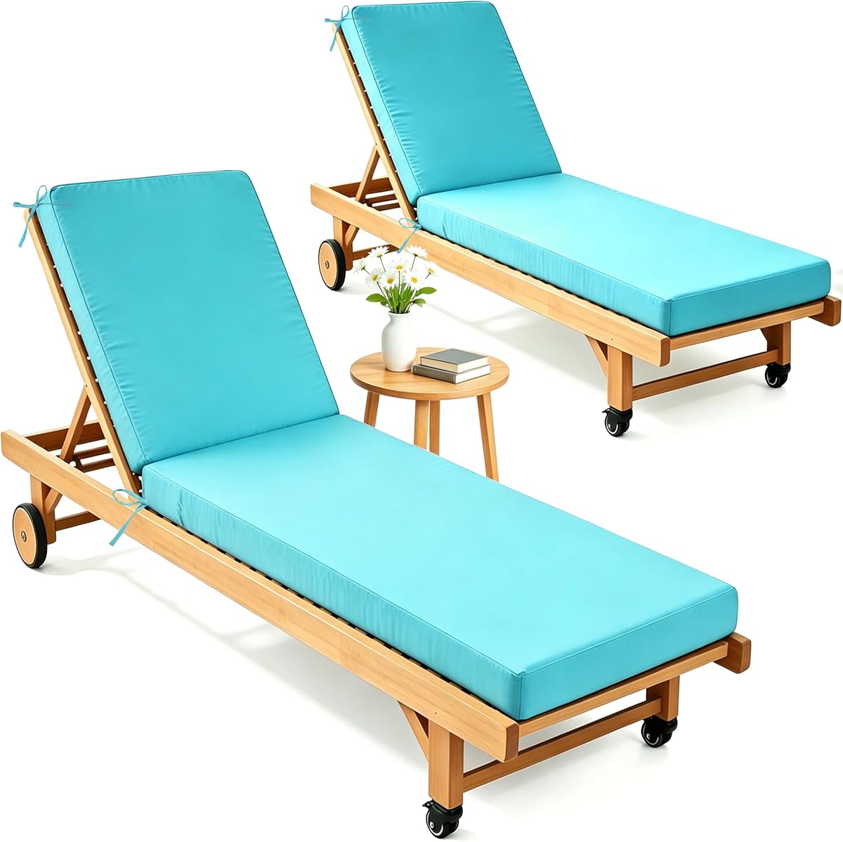 2 * Cojines para tumbonas para exteriores de 72 x 21 x 3,5 pulgadas, cojines para sillas impermeables y resistentes a la decoloración para reemplazo de muebles de exterior, almohadillas gruesas para tumbonas de piscina y patio con 4 lazos para césped de piscina, azul claro