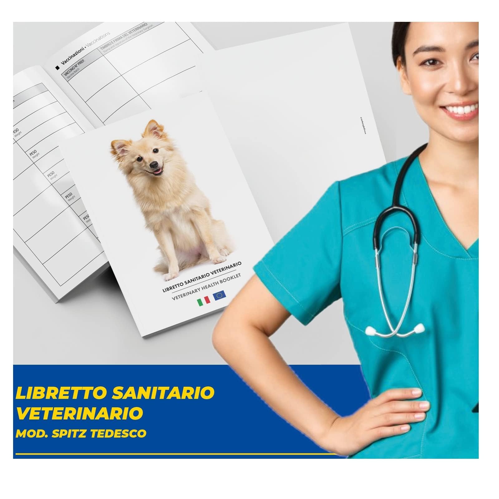 LIBRETTO SANITARIO VETERINARIO 15X21 CM - Spitz Tedesco - ideale per i nostri amici a 4 zampe (100)