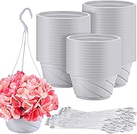 Tioncy 50 Pack Plastic Hanging Planters with Drainage Holes & Hooks - Gray White Round Pots for Succulents, Herbs, Indoor Outdoor Garden Decor