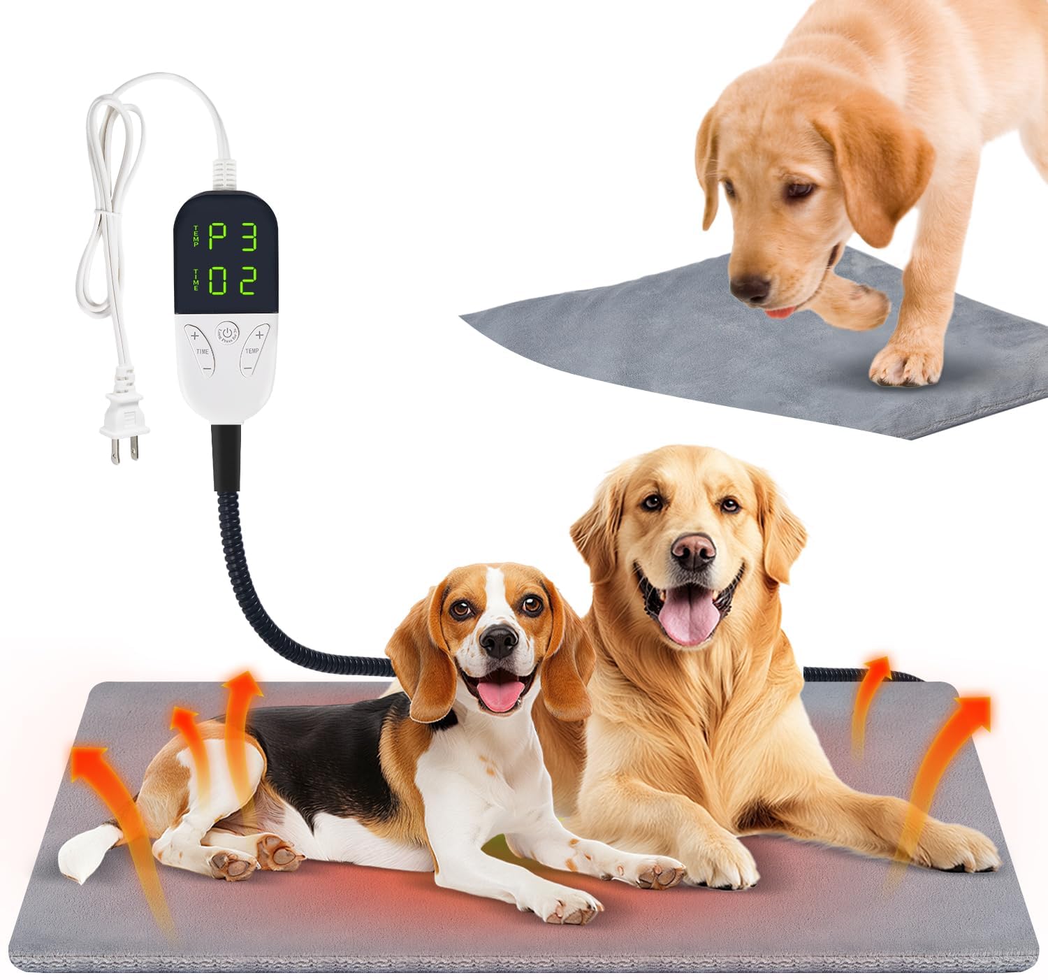 Smart Cat Heating Pad with Pressure Activated – Temperature Adjustable Heated Dog Bed with Timer - 23.6x17 inches - 30W - Pressure Activated Work for Pets Over 20 lbs (Large)