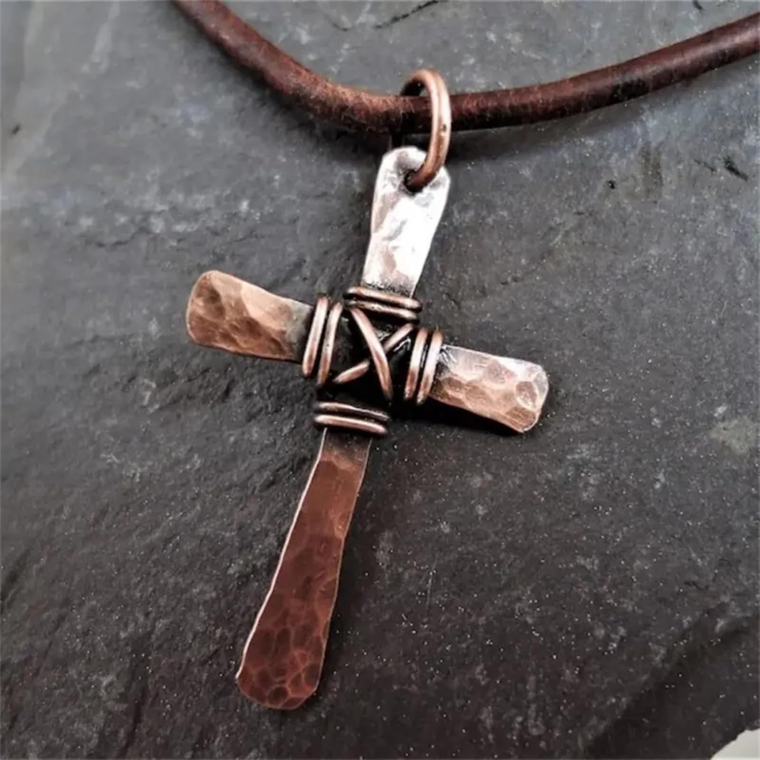 72ore Gifts for Grandson Necklace Cross Pendant Copper Leather Necklace for Men Inspirational Birthday Jewelry Gifts for Grandson - Image 4