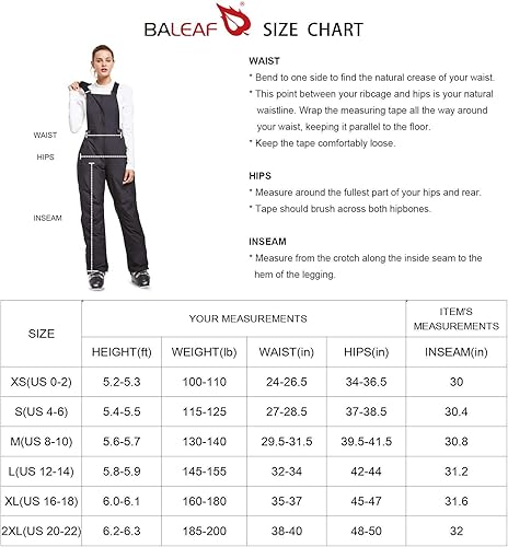 Miniatura 7 de BALEAF Women's Insulated Waterproof Ski Bib Overalls Snow Windproof Snowboarding Pant