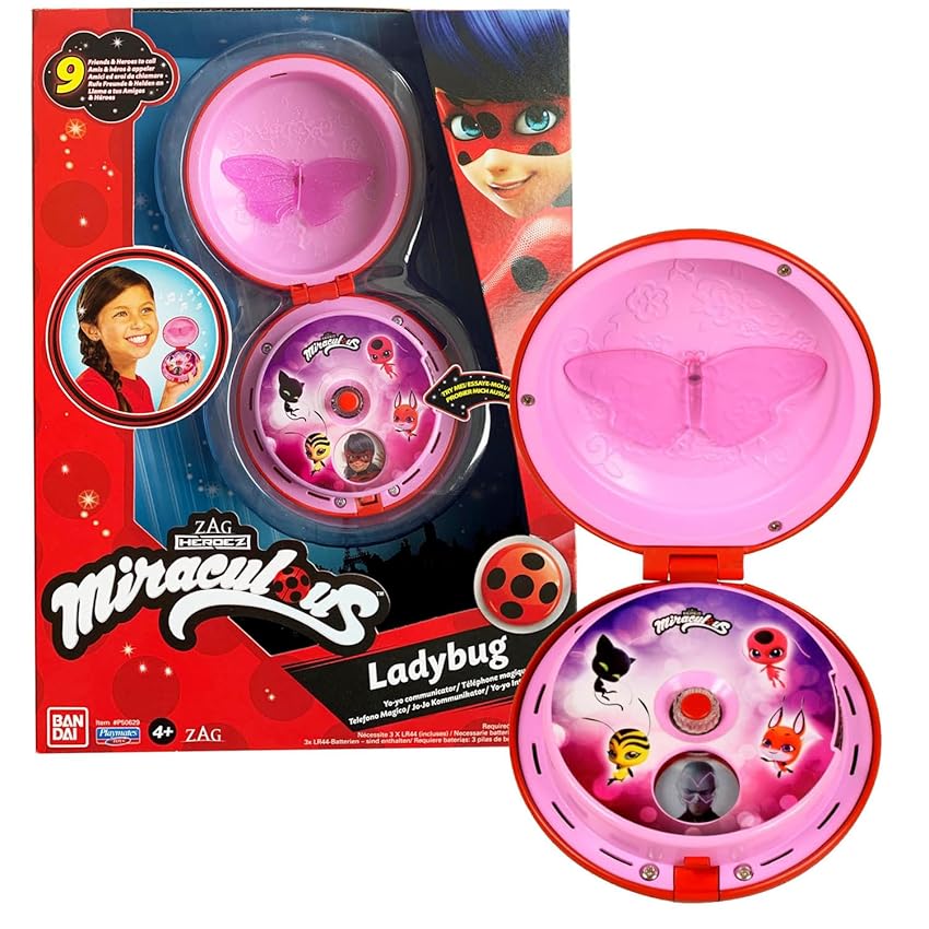 Bandai - Miraculous - Telefono Magico di Ladybug - Accessorio di Role Play per travestirsi da Ladybug - Giocattolo sonoro e Luminoso - Parla Francese - Giocattolo per Bambini 4 Anni e + - P50629