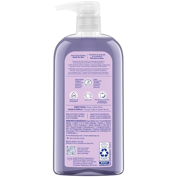 Dial Body Wash, Calm & Soothe Lavender & Jasmine, 23 Fl Oz (Pack of 3), Hydraclean Complex & Vitamin E, Gentle, Leaves Skin Feeling Nourished, Dermatologist-Tested, No Parabens & Sulfates