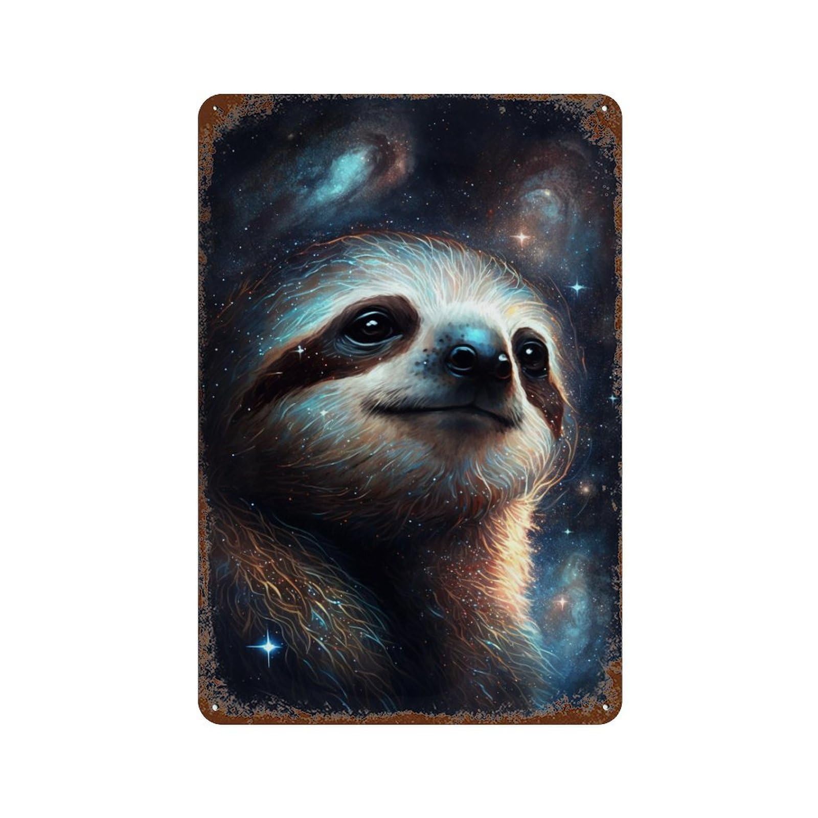 Vintage Rust Metal Sign Cosmic Sloth Gazing Stars 11.8"x7.9", Old School Wall Decor for Office, Studio And Wall Decor