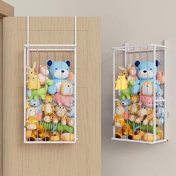 SWTYMIKI Hanging Stuffed Animal Storage - Over Door Large Plush Toy Organizer, Wall Mounted or Corner Stuffie Storage for Nursery, Doll & Bear Plush Organizer for Kid Room Bedroom Pink, 2-Tier