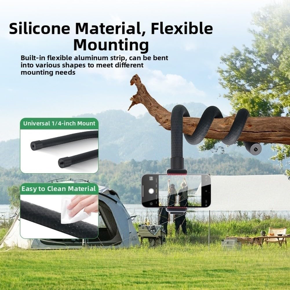 Supporto flessibile per action cam con vite da 1/4", silicone e lega di alluminio, deformabile per Insta360 e altre fotocamere sportive, ideale per viaggi e vlogging (B)