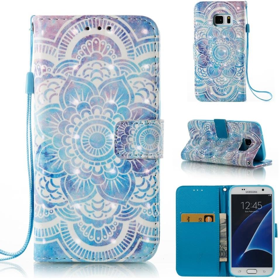 Galaxy S7 case, Shock absorbent print Case anti slip protective cover fashion Kickstand flip folio book case cover birthday gift for samsung s7-flower1