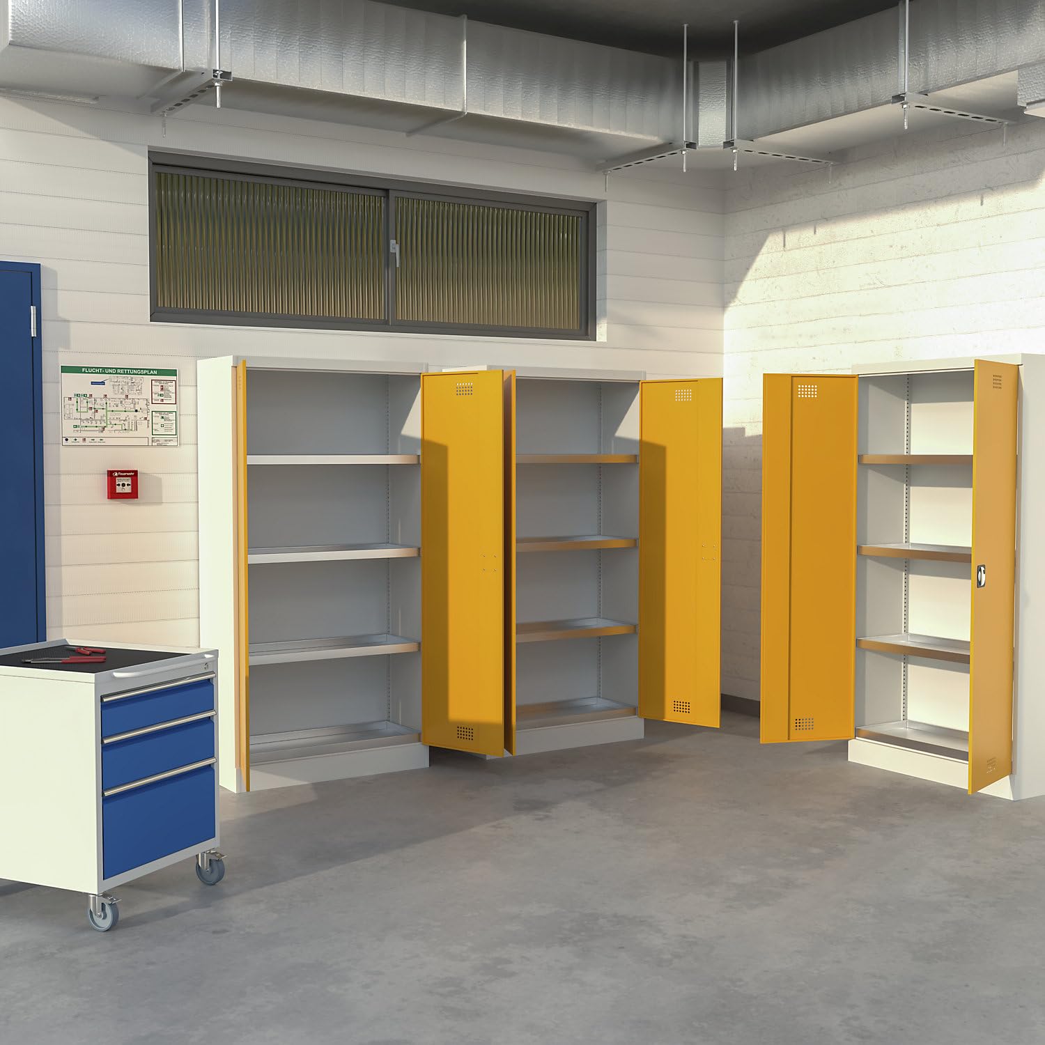 EUROKRAFT | Armoire de sécurité | Hauteur 1800 mm | 3 tablettes de rétention | 1 cuve de rétention