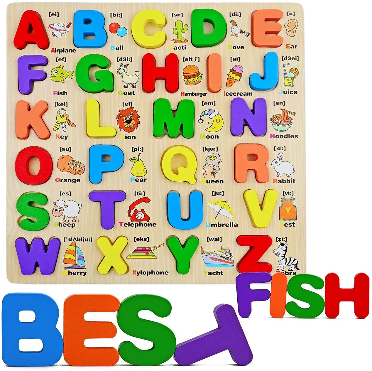 AUTHFORT 3D Wooden Capital Alphabet Puzzles with Pictures for Children - Montessori Educational Learning ABC Letters Puzzle Board Toy (B09NP5FHJV) Amazon Price History, Amazon Price Tracker