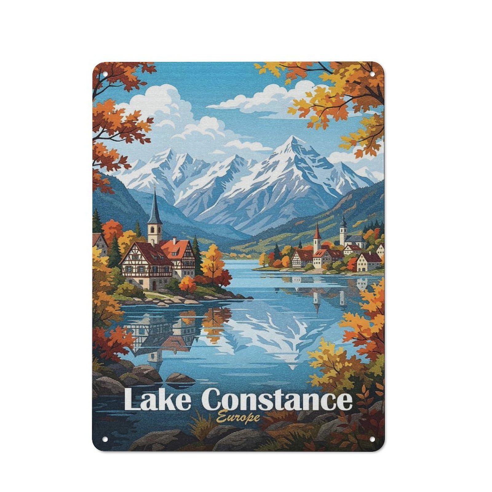 Junmoney Style-20 Lake Constance, Europe Retro Metal Wall Decor 40X30cm, Retro Metal Sign For Garage, Hobby Room, Office Or Man Cave