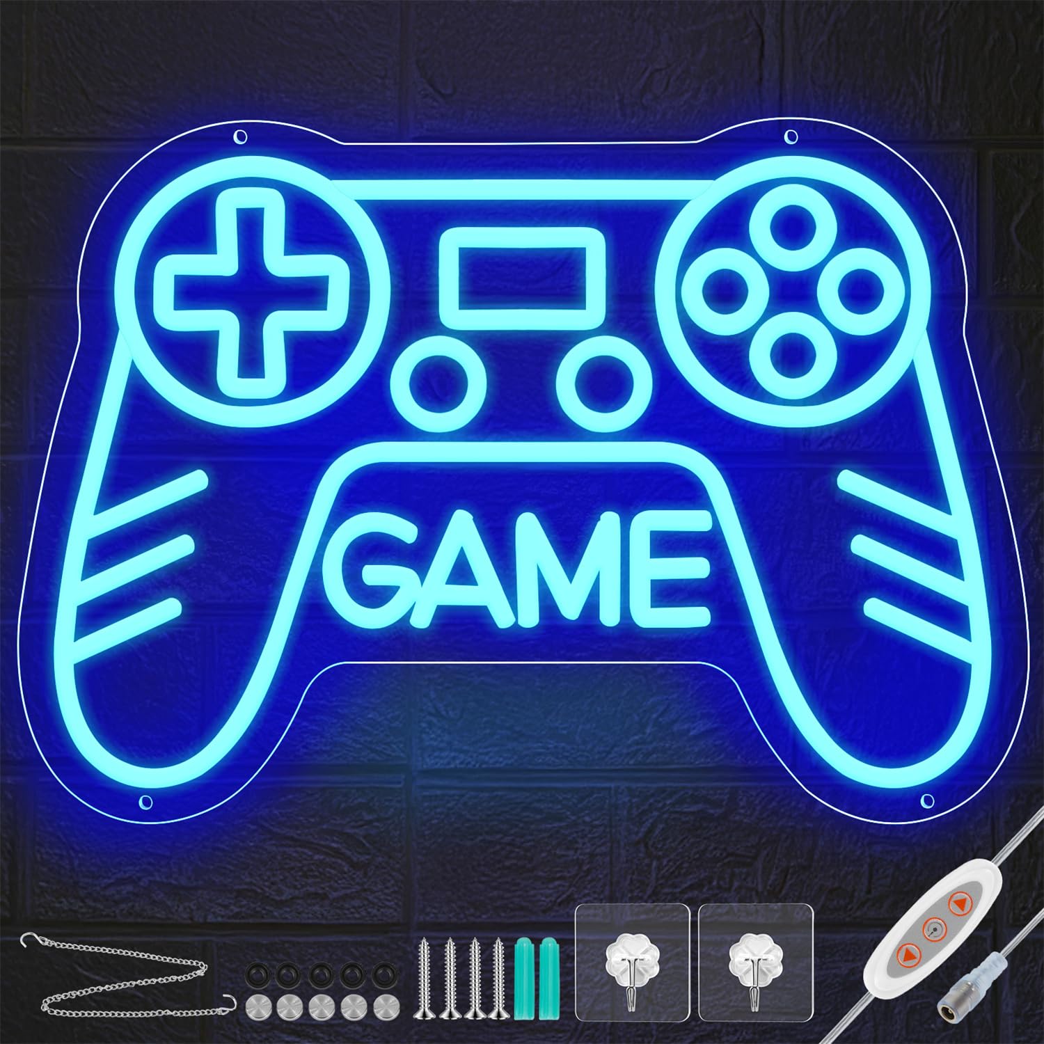 Neon Gamer Sign, Bedroom Gaming Neon Sign, Boys Room Gamepad Shape Neon Sign, 10 Levels of Adjustable Brightness, Perfect Gamer Gift for Teens and Children