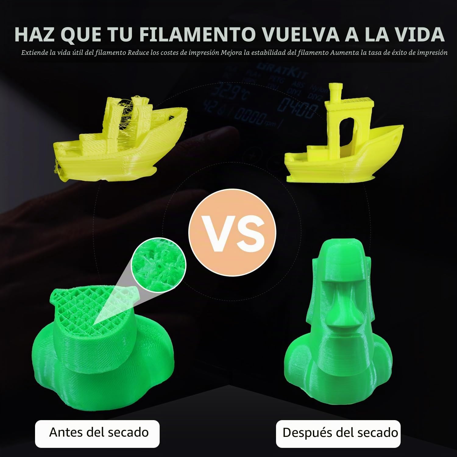 Gratkit Firefly Caja Secadora de Filamento,controlada por la aplicación Tuya, la temperatura puede alcanzar los 70 ℃, Puede secar eficazmente la mayoría de los filamentos de impresión 3D