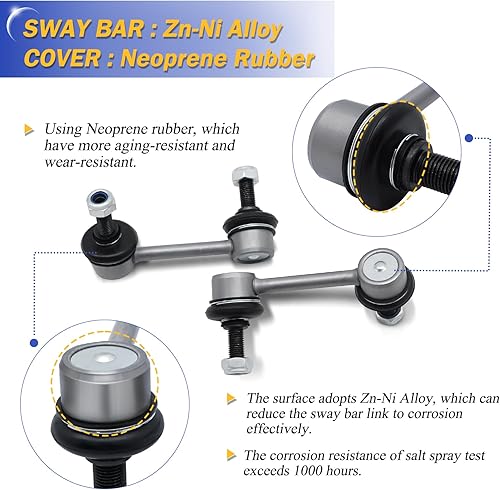 Vista 188 de Varillas de barra estabilizadora delantera izquierda y derecha de aleación de zinc-níquel de 13.82 pulgadas para Sonata 2011-2012, Optima 2011-2012