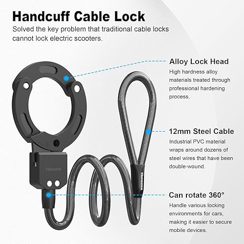 Miniatura 3 de Candado para scooter, antirrobo, cerradura de bicicleta de 43.3 pulgadas, bloqueo de cable antirrobo para scooters eléctricos, scooters para niños,