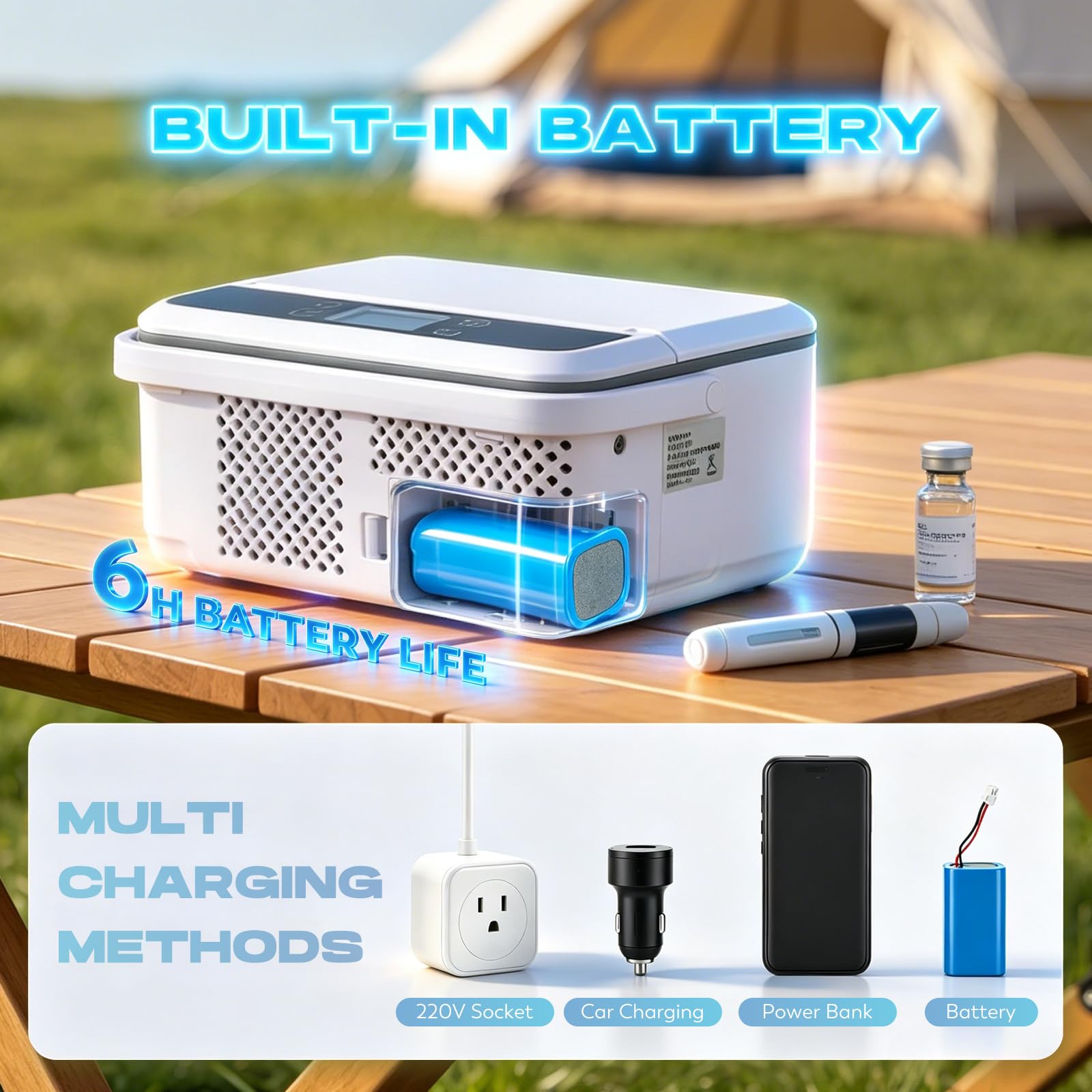 Cgoldenwall 12 Ore Scatola Refrigerante Portatile Per Insulina Per Max. 12 Penne, Capacità Interna 19 * 8 * 7cm Impostazione 0-8℃ Con 2 Batterie 5v 13600mah Mini Frigorifero Di Medicina