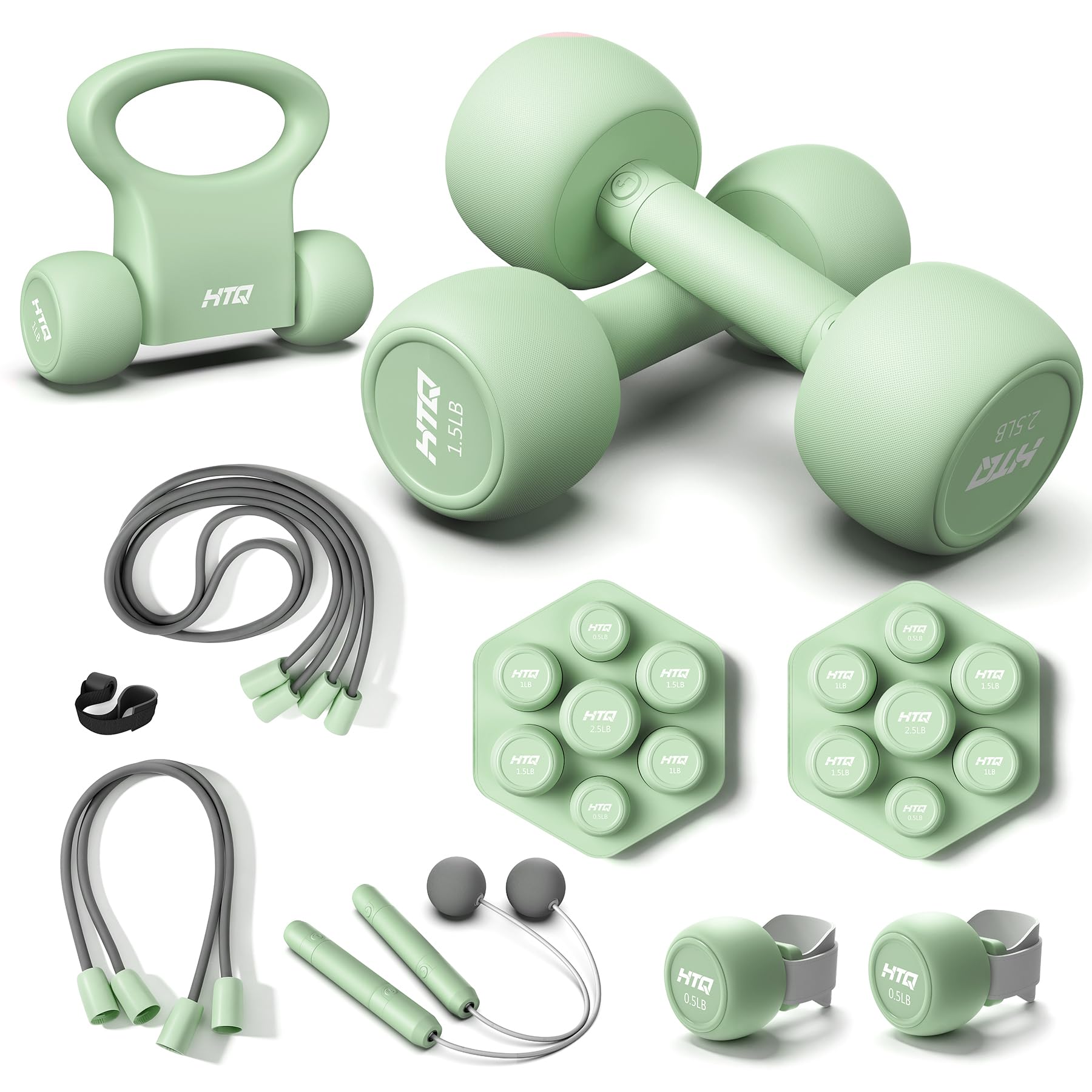 HTQ Adjustable Dumbbell Set for Women 0 5-20 lbs Home Gym Weight Set with Wrist Weights Resistance Bands