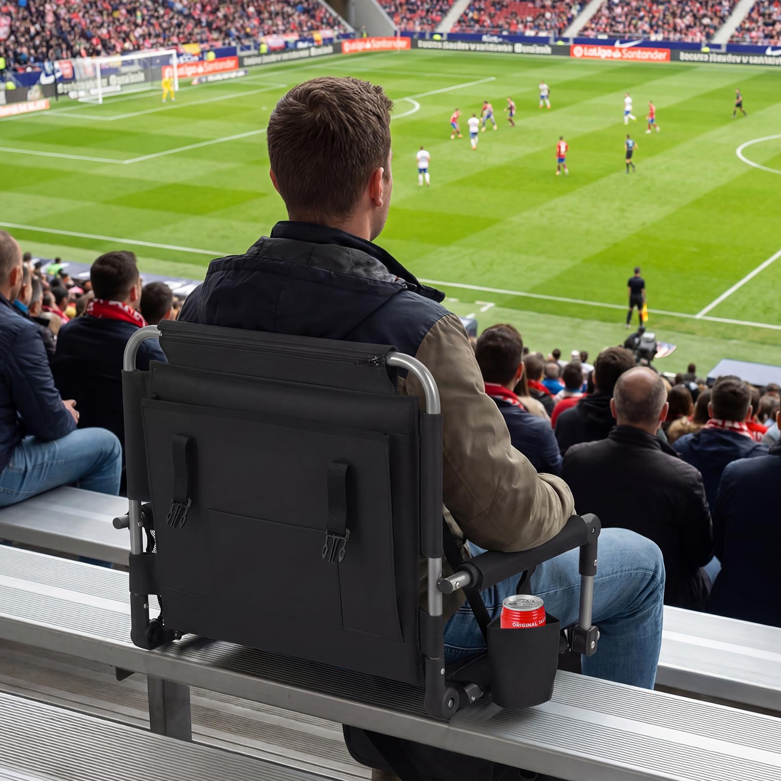 COSTWAY Siège de Stade Pliable, Chaise de Gradin avec Dossier, Porte-gobelet, Poches de Rangement, Coussin de Stade, Crochets, Bandoulière, pour Événements Sportifs Concert, Charge 102 kg (Rouge)