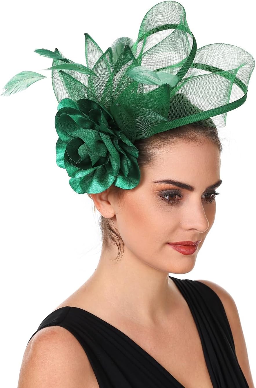 SAFERIN Fascinators Hat Flower Mesh Ribbons Feathers on a Headband and a Clip Tea Party Headwear for Girls and Women - Image 3