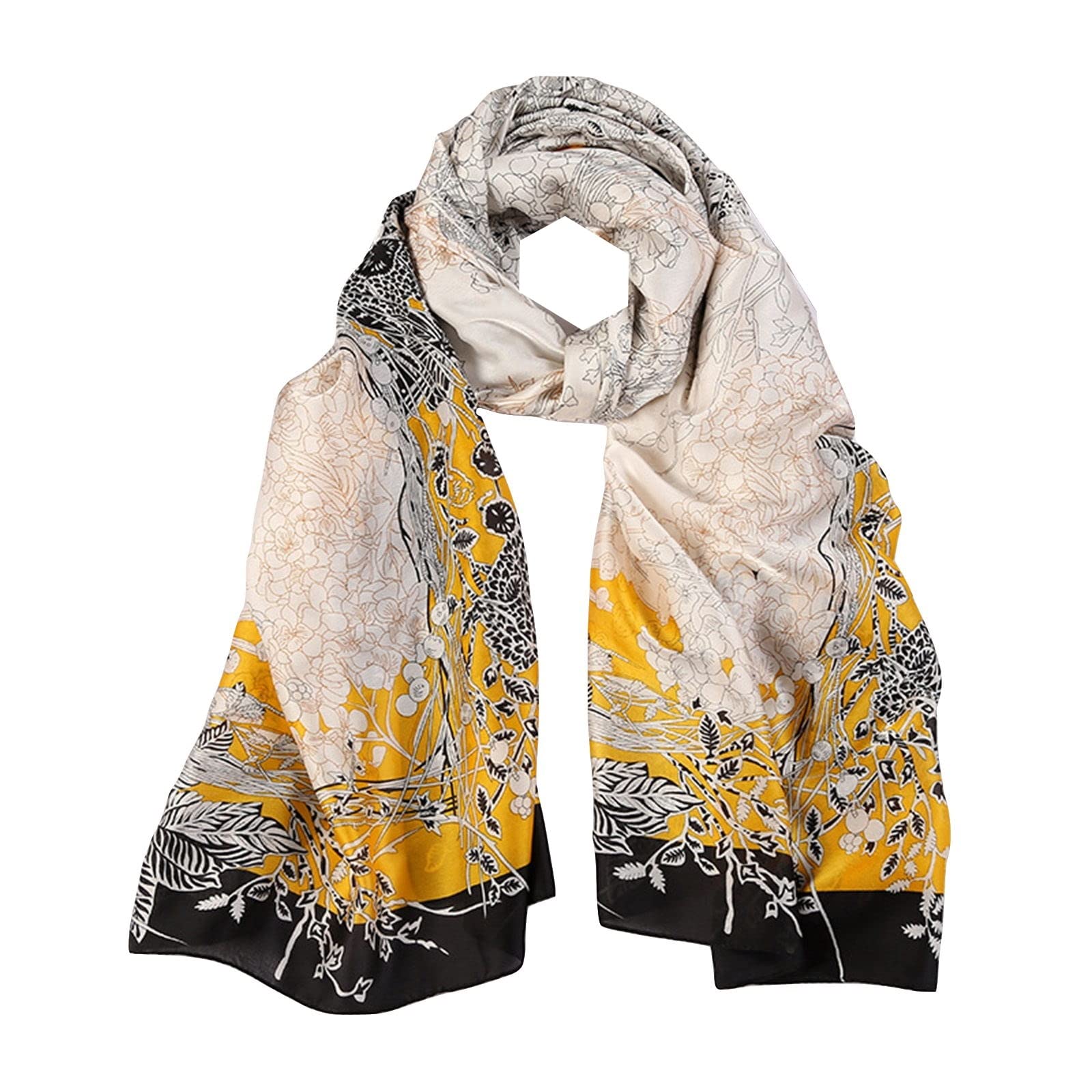Silk scarf Women Shawl Yellow Scarf Stain Neckerchief Head Wrap Thin Scarf Ladies Beach Shawl Vintage Bridal Chiffon Scarf Muslim Colorful Cloth Christmas Decorations Scarf Belt (Yelloww)