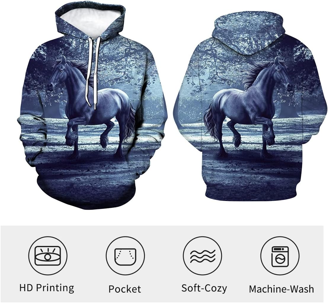 Novelty Horse 3D Print Hoodie Animal Hoodies Sweatshirt Pullover for Men Women - Image 4