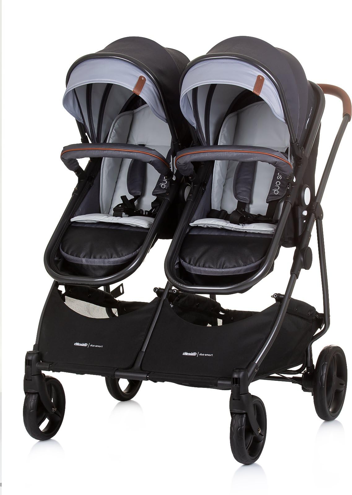 Chipolino Geschwisterkinderwagen Duo Smart klappbar umbaubar verstellbar Fußsack grau hellgrau