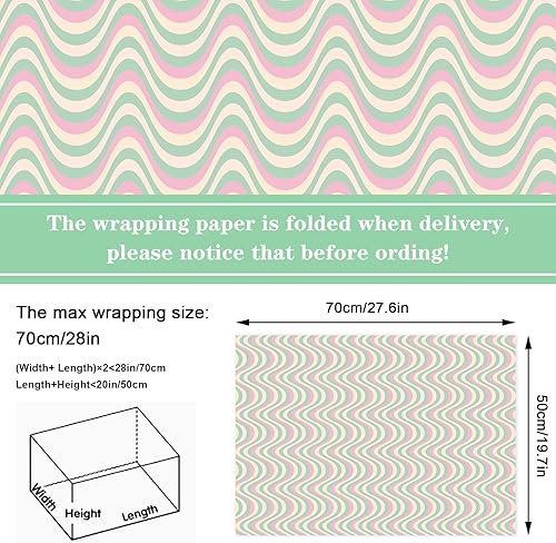 Miniatura 2 de Whaline 12 piezas de papel de regalo retro Groovy de color pastel, margarita, a cuadros, papel de arte a granel plegado plano para baby shower,