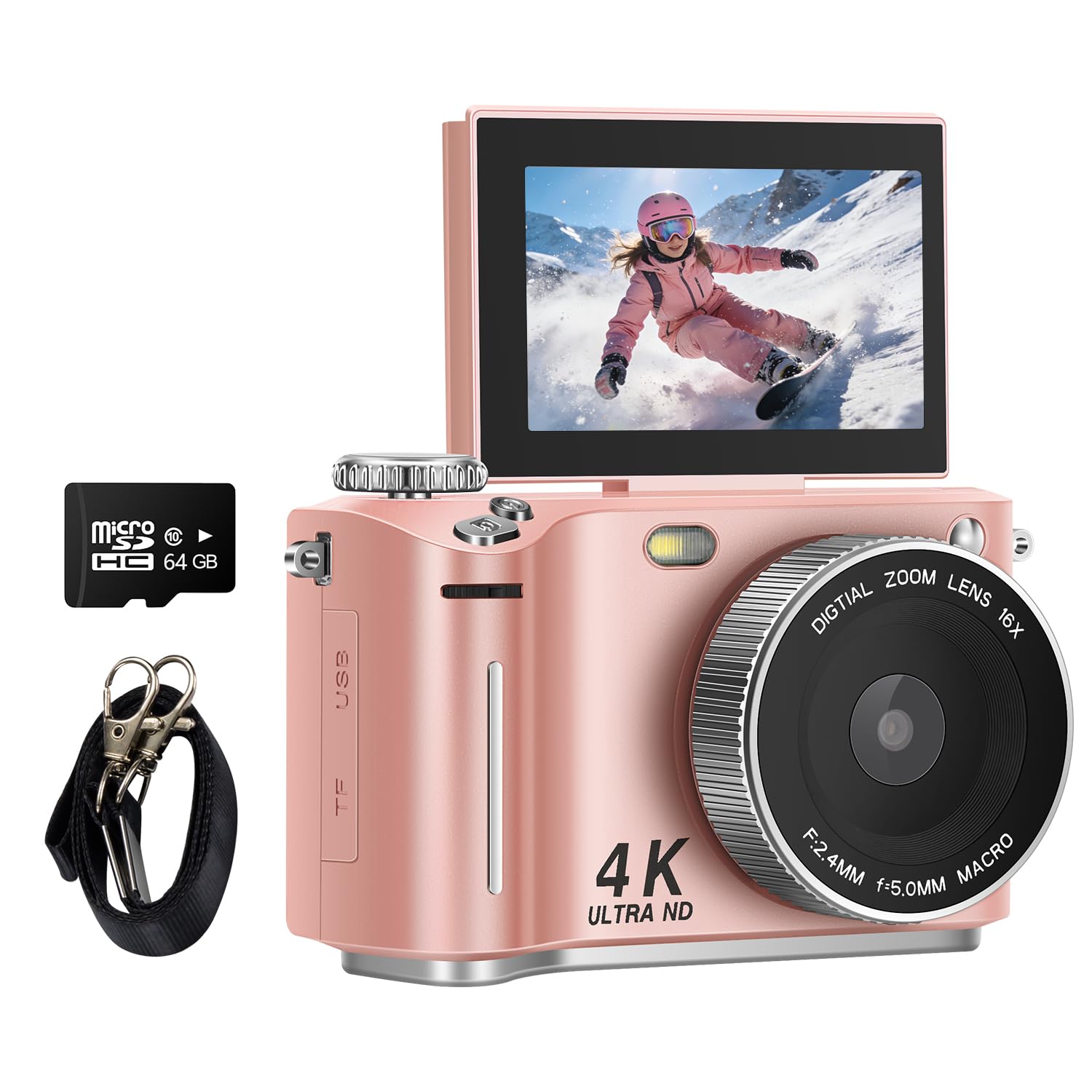 4K Digital Camera for Photography Autofocus, 64MP Vlogging Camera for YouTube with 3" 180° Flip Screen, 18X Digital Zoom Compact Travel Camera, 64GB SD Card for Beginners (Pink)-picture-19