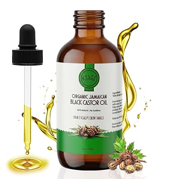 Organic Unrefined Jamaican Black Castor Oil for Hair Growth & Dry Scalp Pure Hair Oil for Thicker Looking Hair, Scalp Nourishment & Hair Strength, Authentic Smoky Aroma, 4 oz Glass Bottle