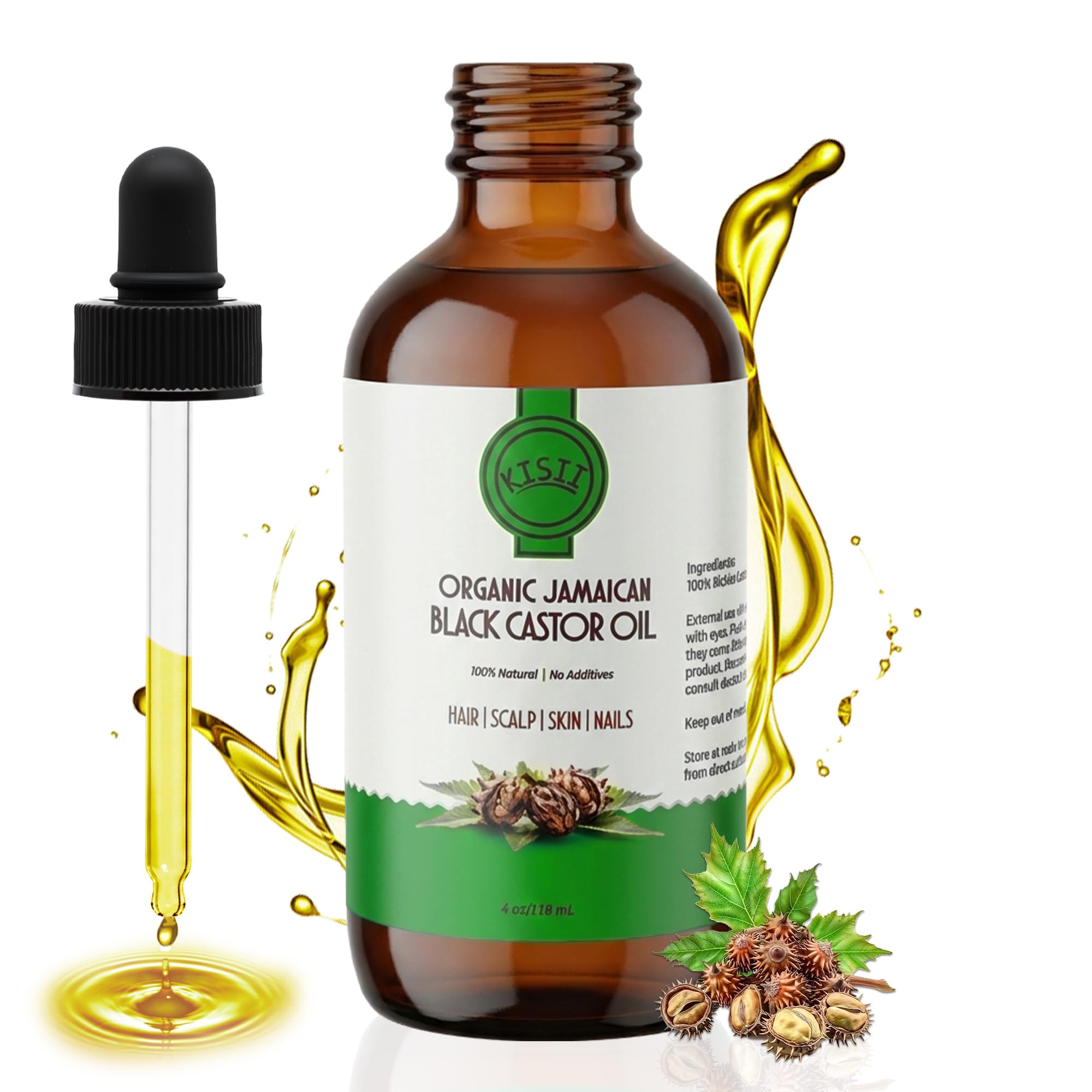 Organic Unrefined Jamaican Black Castor Oil for Hair Growth & Dry Scalp – Pure Hair Oil for Thicker Looking Hair, Scalp Nourishment & Hair Strength, Authentic Smoky Aroma, 4 oz Glass Bottle