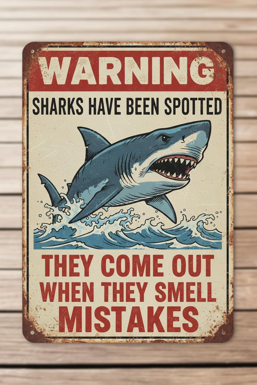 Funny Warning Sharks Have Been Spotted in This Pool They Come Out When They Smell Pee Tin Sign for Swimming Pool Beach Water Park Decor Outdoor 12 * 8inch