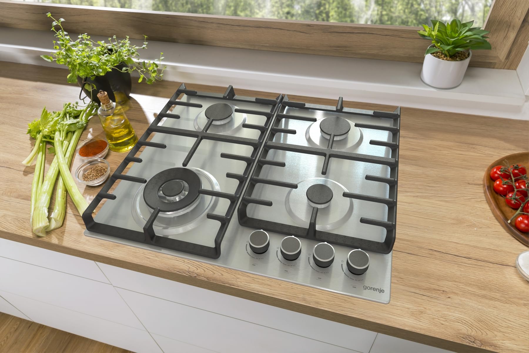 Image secondaire de Gorenje GW642ABX Plaque de cuisson à gaz en acier inoxydable 60 cm Allumage à une main Support de poêle en fer forgé Fabriqué en