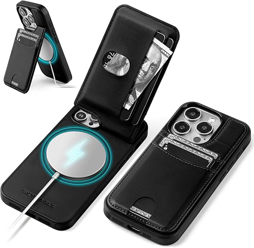 Miniatura 1 de Funda compatible con Magsafe para iPhone 13 Pro Max con soporte para tarjetas, función atril, bloqueo RFID, ranuras para tarjetas de crédito, de