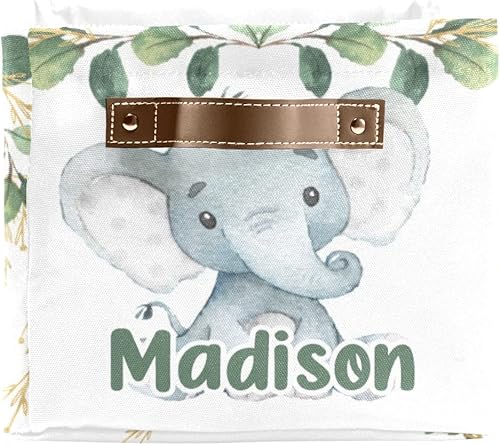 Miniatura 8 de Deven Elephant Blue - Canastas de almacenamiento grandes personalizadas para organizar estantes con asa, contenedores de almacenamiento decorativos