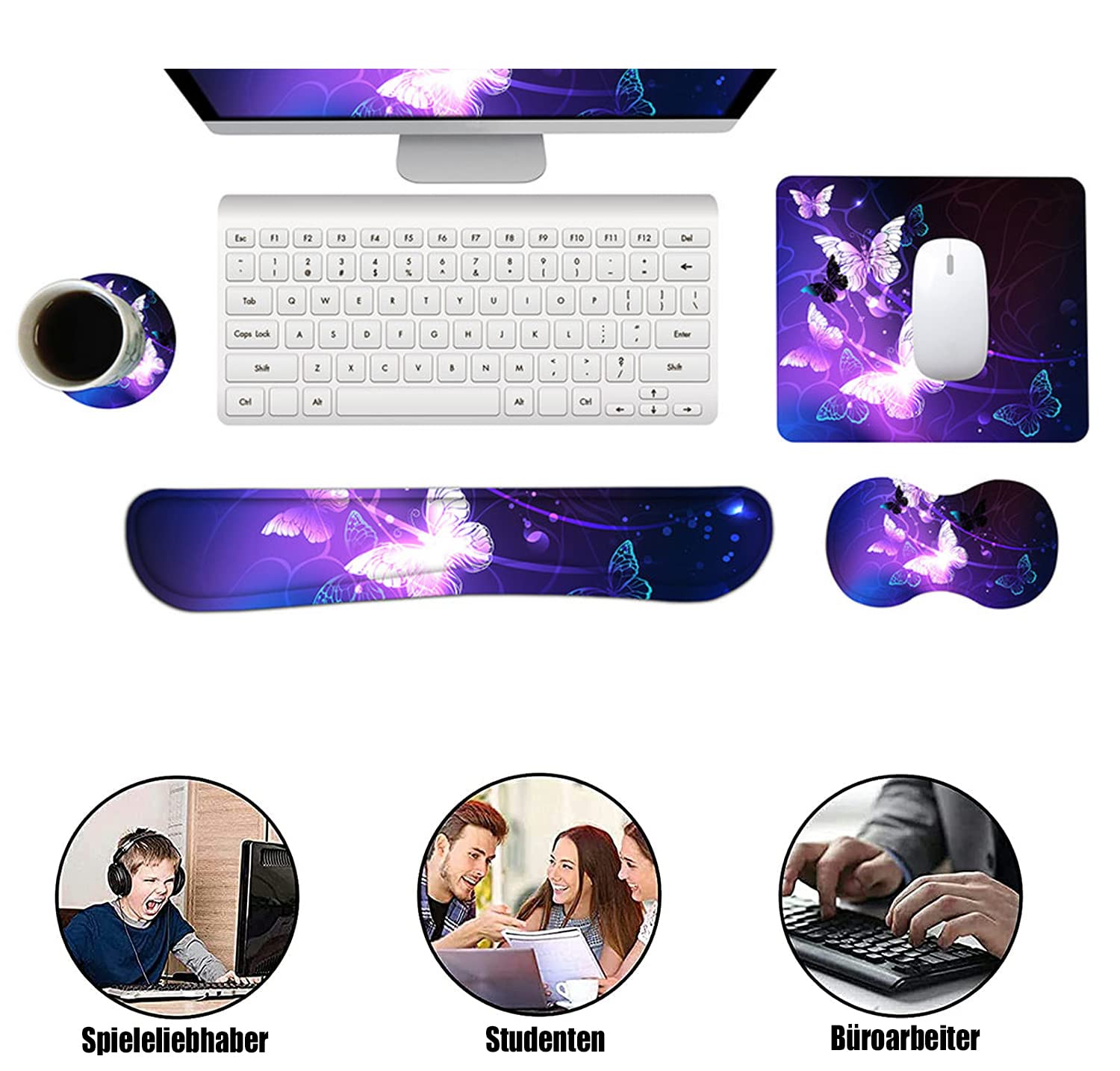 Gaming Handgelenkauflage Set – Mauspad & Tastaturauflage, Ergonomisch, Rutschfest, Mit Drache-Muster