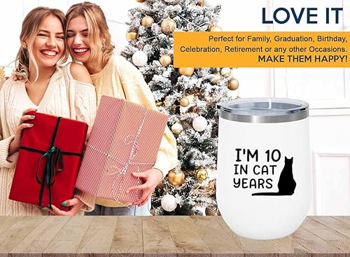 Miniatura 5 de Cat Lover Birthday White Edition Vaso de vino de 12 oz  10 pulgadas gato  Amantes de los gatitos dueños de mascotas, Maine Coon, piel siamesa persa