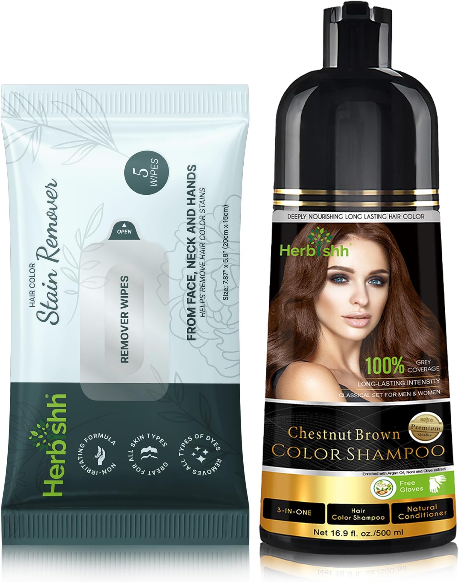 Herbishh Hair Color Shampoo for Gray Hair Chestnut Brown