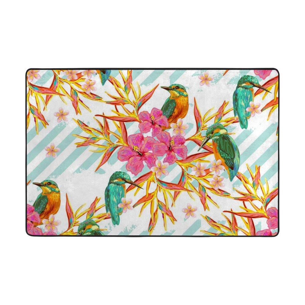 Tapis d'été oiseaux tropicaux bleu Ruchen en velours corail 182x121 cm